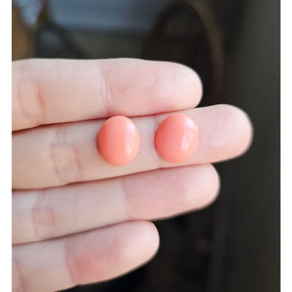 Natural Salmon Coral Oval Cabochons 8.10 CT Matching Pair Loose Gemstones